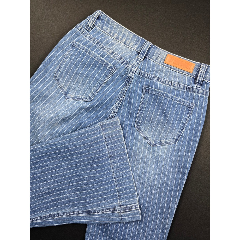 Rock and Roll Denim Pinstripe Mid Rise Trouser Jeans Blue White W26 L30 Womens